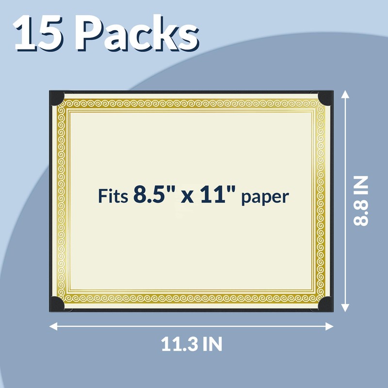 SUNEE Single Sided Certificate Holders, 15 Packs Black Diploma Holders,