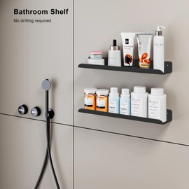MENGCOOL Duschablage Ohne Bohren, 2 Stück Duschablage Badezimmer Organizer, 30cm Kohlenstoffstahl Badregal Ohne Bohren für Bad Küche Toilette (Schwarz)