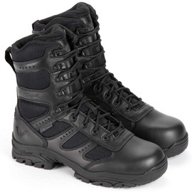 Thorogood Deuce 8” Waterproof Side-Zip Black Tactical Boots for Men and Women with Composite Safety Toe, Full-Grain Leather, and Slip-Resistant Outsole; BBP & Rated, Black - 9 W US