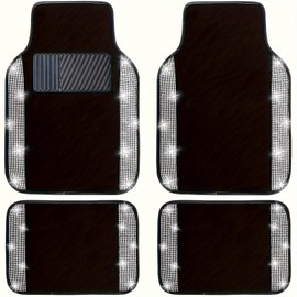 Crystal Bling Diamond Car Floor Mats, Shining Rhinestone Carpet Sparkly Glitter with Anti-Slip PVC Heel Pad Waterproof Universal Fit Automotive SUV,Sedan,Van,Women Gifts 4pcs (Silver Diamond)