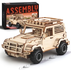 MOCBURIKU 3D Wooden Puzzle Off-Road Car for Adults, Brain Teaser 3D Puzzles for Kids and Adults to Build, 125pcs Wood Craft Pull Back Truck Cars, Christmas Birthday Gift for Teens Men Women