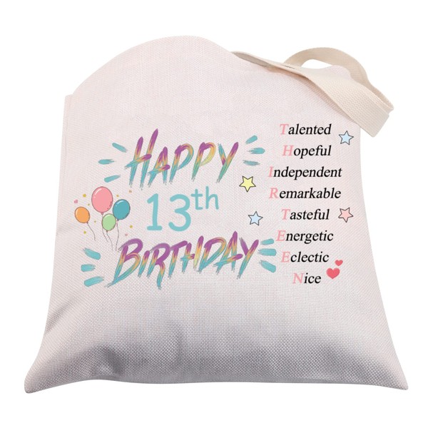 CMNIM Happy 13th Birthday Gifts for Girls 13th Birthday Makeup Bag 13 Year Old Girl Birthday Gifts Daughter Turning 13 Gifts Cosmetic Bag (Happy 13th Birthday Gifts for Girls tote bag)