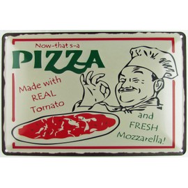 Tin Sign 20 x 30 cm Curved Pizza Fresh Tomato Mozzarella Decorative Gift Sign