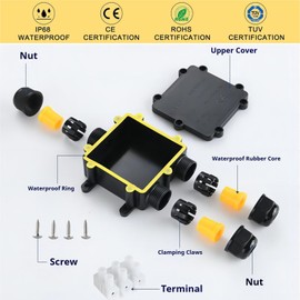 Junction Box, Earth Cable Terminal Box, Connection Box, 3-Way Junction Box, IP68 Waterproof Distribution Box, Cable Connector, Outdoor, Electrical Outdoor Distribution Box, (Pack of 1)