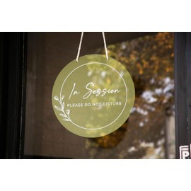 Round Hanging Sign (In Session) w/White Rope - Custom Acrylic Business Plaque Beuaty Salon Nail Hair Massage Spa, Storefront Home Office Private Property Do Not Disturb Signage, Multiple Sizes