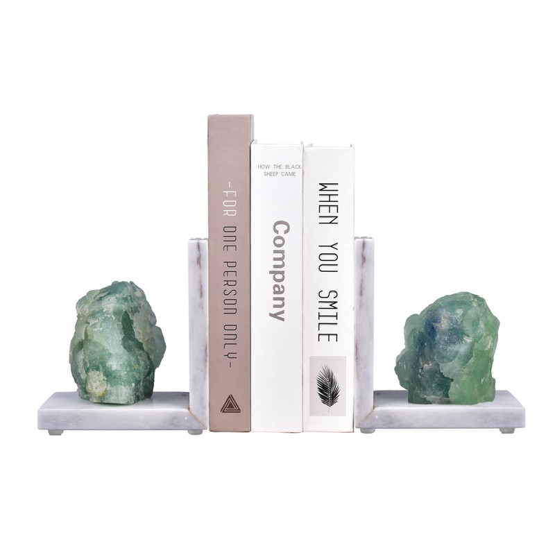 AMOYSTONE Marble & Fluorite Bookends - Heavy Duty L-Shape Book