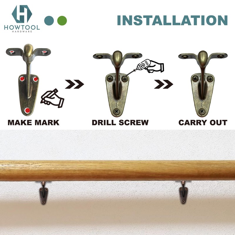 Heavy Duty Handrail Bracket Antique Brass, 3 Pack | HOWTOOL