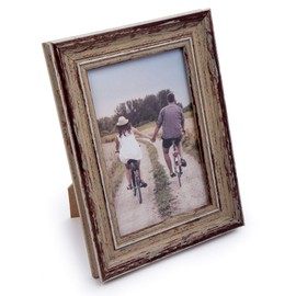 Truu Design Weathered Picture Frame, Distressed Wooden Look for Wall or Tabletop Display, Lightweight Photo Frame with Glass Cover, 4" x 6", Taupe