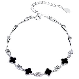 Black Clover Bracelet, 18K Gold Plated, AAA Cubic Zirconia, included Gift Pouch (White Gold)