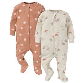 Gerber Baby Unisex 2-Pack 2-Way Zip Thermal Footed Sleep 'N Play, Buffalo, 3-6 Months