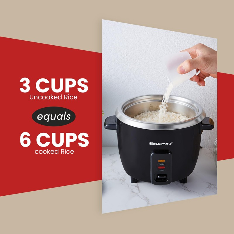 Elite Gourmet ERC003B Electric Rice Cooker with Automatic Keep Warm