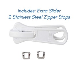 EZ-Xtend Lenzip #8 Separating Zipper - Heavy Duty Cut to Length Zipper with Double Metal Locking Zipper Pulls - Includes Stainless Steel Zipper Bottom Stop and Zipper Slider Replacement(White, 24")