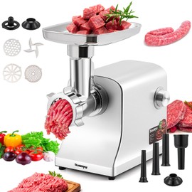 Huanyu Meat Grinder Electric 2800W Max Meats Mincer with Stainless Steel Blade&3 Plates, 3 Sausage Stuffers, Kubbe Kits Heavy Duty Food Grinding Machine for Home Kitchen & Commercial Using