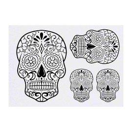 4 x 'Sugar Skull' Temporary Tattoos - Water Resistant, Skin-Safe, Non-Toxic Transfers, Mixed Sizes (TO00012787)
