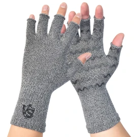 VITAL SALVEO CJ-5511 Anti-slip Fingerless Compression Gloves Functionality Gloves Fingerless Thimble Gloves Office Outdoor Sports Exercise Unisex (L, Light Gray)