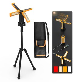 13200mAh Rechargeable Solar Work Light with Folding Stand and Carrying Bag, AODOO 8000 Lumen Stepless Dimmable , White/Warm/Nature White/RED(SOS) with Detachable Tripod (Orange)