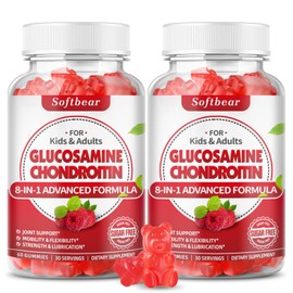 softbear Glucosamine Chondroitin Gummies Sugar Free, Extra Strength Glucosamine Chondroitin Supplement for Natural Joint Support, Raspberry Flavored 120 Count