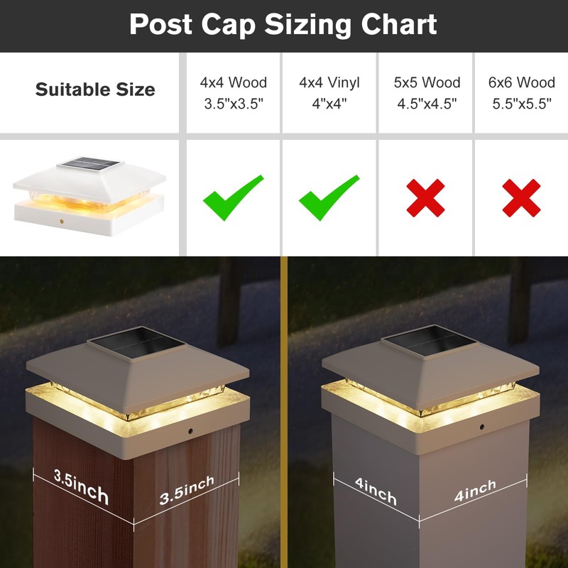Solar Post Cap Lights Outdoor 6pack, White Waterproof Solar Powered