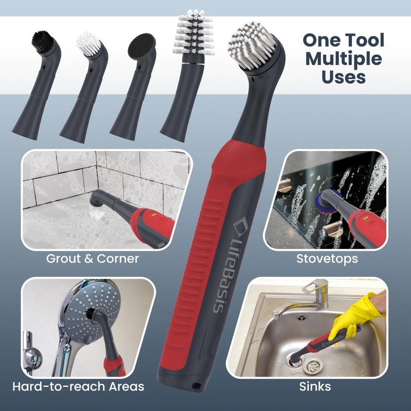 LifeBasis Rechargeable Power Scrubber, Cordless Electric Cleaning Brush, Water Resistant