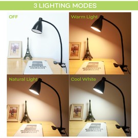 Desk Lamp Clip on Lamp Dimmable Eye-Caring 3 Color Modes 10 Brightness Levels Table Lamp Flexible Gooseneck Lamp Desk Light for Home Office Craft Computer,Video Call,Nightstand Reading 10W Black