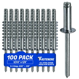 Fastenere Pop Rivets - 3/32" x 1/8" (100 pcs) Heavy Duty, Open-End, Low Carbon Steel, Dome-Head Blind Rivets, Corrosion-Resistant & High Shear Strength, 3-2 Gap 0.020"-0.125"