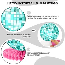 tlidfgeo Pack of 9 Disco Decorative Table Toppers, Birthday Honeycomb Centrepiece, Small Disco Ball, Disco Theme Accessories for Birthday Party Decorations 70s Disco Theme Dance Party Supplies