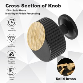SALISENG - Matt Black Kitchen Cabinet Knob, 6 Pack Solid Brass Dresser Drawer Pulls, 1-1/10 Black Cabinet Knob for Cabinet Cupboard Wardrobe, Furniture Hardware Handles