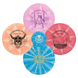 Westside Discs Origio Burst 4-Disc Golf Discs Set - Beginner Frisbee Golf Discs Set for Men - 1x Drivers, 1x Fairway Driver, 1x Midrange & 1x Putter Disc - Mini Marker Included - Colors Will Vary
