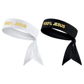 100% Jesus Sports Head Tie Headband Soccer Fútbol Football White Black Athletics Fitness - Stretch Sweatband Headwrap Ninja Tie Bandana Moisture Wicking White Black Metallic Gold (Set 3)