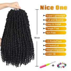 Nice One Pre-Twisted Passion Twist Hair 18 Inch, Long Passion Twist Crochet Hair for Women 8 Packs Pre-Looped Natural Black Passion Twists Braiding Synthetic Hair Extensions (18 Inch (Pack of 8), 1B#)