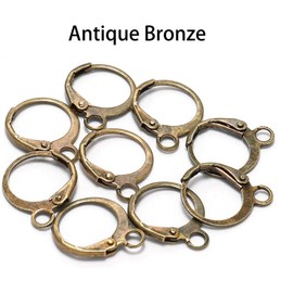 20Pcs Steel French Lever Earring Hooks Wire Settings Base Hoops Earrings with Open Loop for Men Women for DIY Jewelry Making Supplies(14×12mm) (Antique Bronze)