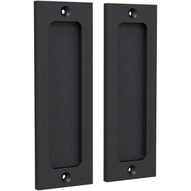 6" Finger Flush Pulls for Closet Pocket - Sliding Barn Door Handle Set - Pull Recessed Handle Rectangular Plate - Farmhouse Rustic Style - Matte Black - 2 Pack
