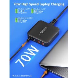 Goldnext 70 W 4-Port USB C Charger Multiplex with 2 x USB-C and 2 x USB-A, Quick Charger PD 3.0 USB C Charger Power Supply (Black)