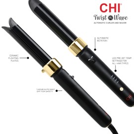 CHI Twist-N-Wave Automatic 1” Ceramic Rotating Curler, for Shiny, Frizz-Free & Healthy Hair, Auto-Shut Off, Dual Voltage, 6.5 Foot Swivel Cord.
