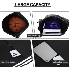 Bruislard Drawstring Backpack Bag Black Gym Drawstring Bags with Zip Pocket Waterproof Draw String Back Sack Sport Gym Sackpack Swim Bag for Women Men