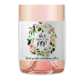 It’s a Girl Mini Champagne Bottle Labels ● SET of 12 ● She’s Ready To POP Baby Shower Favor Label, About to POP Thank You Favors, Pink Baby Shower Gender Reveal Stickers Waterproof (Blossoms)