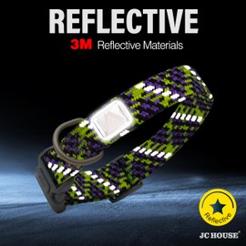 JC HOUSE Reflective Dog Collar, Neck 16’’-25’’, Adjustable Soft Nylon Collar with Safety Lock for Medium, Large Dogs, Purple, L