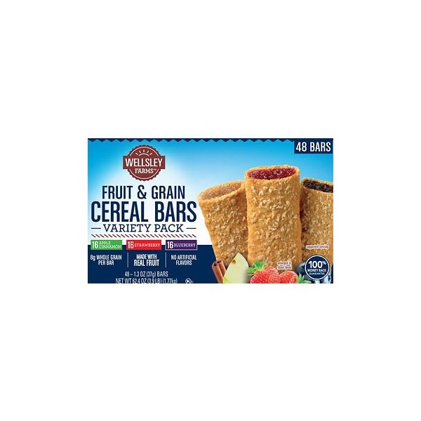 Wellsley Farms Fruit & Grain Cereal Bars Variety Pack, 48 ct. AS