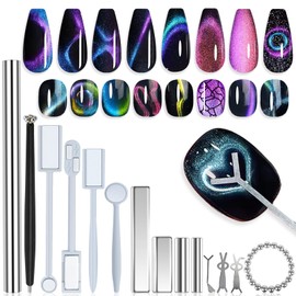 JFIYUOMCI 33PCS Cat Eye Nail Magnet Set, Chasing Cat Eye Magnet for Nails, Double-Head Gel Nail Polish Magnet Tools, Y/Rabbit Assist Pieces Square Round Magnet Stick for Women DIY Nail Accessories