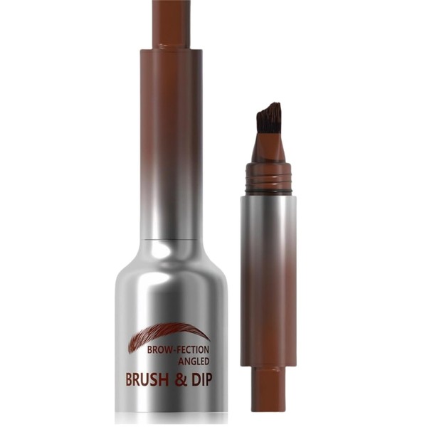 Premium Brown Eyebrow Dip Pen with Angled Brush Pen -