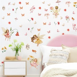 ANHUIB Wall Tattoo Fairy Flowers Wall Sticker Flowers Elves Butterflies Wall Sticker Children's Room Girls Mushroom Flower Butterfly Wall Sticker Wall Decoration for Children's Room Girls Baby Room