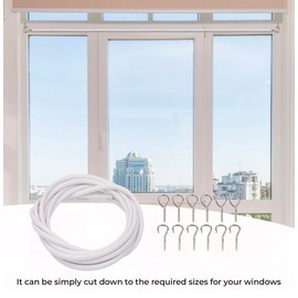 Net Curtain wire,2M White window Net Curtain Wire Cord Cable with 8 Hooks, 8 Eyes,
