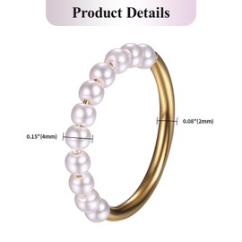 JewelryWe Damen Ring Gold Perlenring: Vergoldet Edelstahl Damenring Perlen Fingerring mit Weiß Süßwasserperlen Stapelring für Hochzeit Verlobung - Geschenk für Frau Freundin Tochter Größe 57