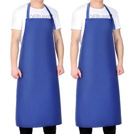 2 Pack Waterproof Rubber Vinyl Apron 40 Inch Chef Aprons for Men Heavy Duty Chemical Work Apron Extra Long Grilling Aprons with Adjustable Bib Apron for Dishwashing Lab Butcher Cooking Kitchen Blue