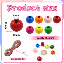Toaob 120 Pieces Natural Round Colourful Wooden Beads Set 16 mm Round Wooden Beads Crafts with Hole for DIY Jewellery Making