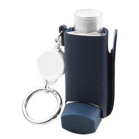 SHFGYG PU Leather Asthma Inhaler Holder Keychain Retractable Clip, Portable Lightweight Inhaler Case, Travel Handy, Holder Only (Blue)