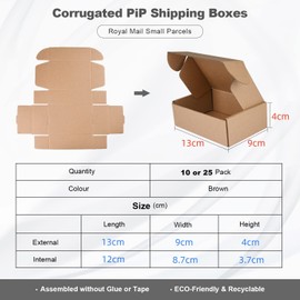 Corrugated Cardboard Shipping Boxes, 130×90×40mm Royal Mail Small Parcel PiP Postal Boxes, Brown Packaging Mailing Boxes for Business, Posting, Storing or Gift (Pack of 25)
