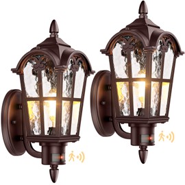 16in 2-Pack Large Motion Sensor Outdoor Wall Lights, Dusk to Dawn Porch Lights Wall Mount, Vintage Exterior Light Fixtures Sconces Lighting, Brown Wall Lanterns Outside Lights for House Front Door
