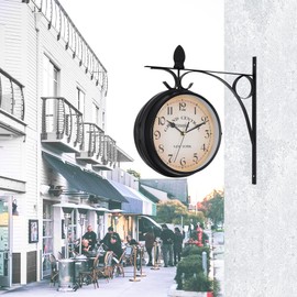 TRY-YEAN Vintage Double Sided Wall Clock, Retro Station Wall Clock, Industrial Wall Hanging Clock for Indoor Decorative, Antique Style Creative Classic Wall Clocks Black 7inch