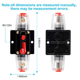 80 Amp 12V-48V DC Fuse Holder,NOWEIERTON,Audio Circuit Breaker,Auto Car Stereo Inline Fuse Holders, Manual Reset,for Car Audio Marine Boat Stereo with Wire Lugs and Heat Shrink Tube